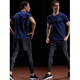 NELEUS Men's 3 Pack Mesh Athletic Running Sport Shirts,5033,Navy Blue,Blue,Olive Green,M,EU L