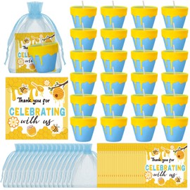Conelist 24 Sets Bee Themed Candle Set for Baby Shower Party Favors Cute Honey Jar Candle with Thank You Tags Organza Bags Baby Shower Gifts for Guest Gender Reveal Party Decoration Gifts (Blue)