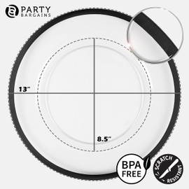 Party Bargains 33 cm. Charger Plates - 8 Pack, Clear Black Rim. Disposable Heavy Duty Plastic Dinner Chargers. Durable Heavy Weight Charger Service Plates. Tableware for Weddings, Formal Events