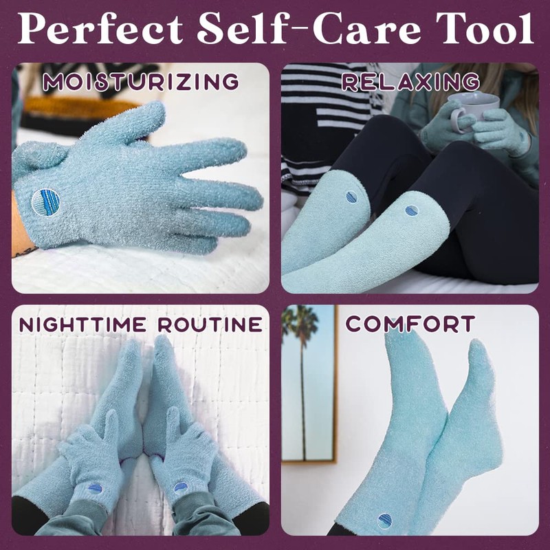 Aloe Socks and Gloves Set | Blue Moisturizing Socks and