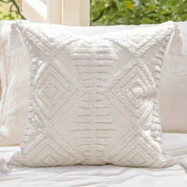 LOOPUINHOM Boho Style Sofa Throw Pillow Covers – Exquisitely Crafted with Hand-Finished Tuft with Thick Cotton Tassel Details – Soft & Stylish Moroccan Decorative, 20x20inch (Spring Ruched)