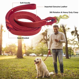 Guiding Star 6ft Leather Dog Leash and Collar Set, Soft Braided Leather Dog Leash 6ft with Adjustable Dog Collar, Heavy Duty Leather Dog Collar and Leash Set Combo for Small Medium Large Dogs (Red)