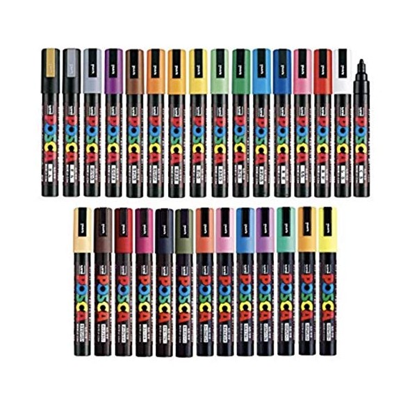 Uni Posca Paint Marker FULL RANGE Bundle Set , Mitsubishi Poster Colour ALL COLOR Marking Pen Medium Point ( PC-5M ) 29 Colours ( 22 Standard & 7 Natural ) Japan Import