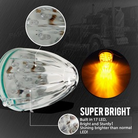 Partsam 5X Roof Running Top Marker Light Clear Amber 17 LED Clear Lens Replacement for Peterbilt Freightliner Mack