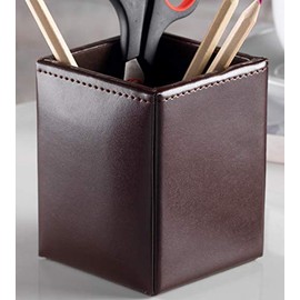 ZALE YARDLEY BROWN HANDMADE REAL LEATHER PEN PENCIL CUP HOLDER UK 8 X 8CM