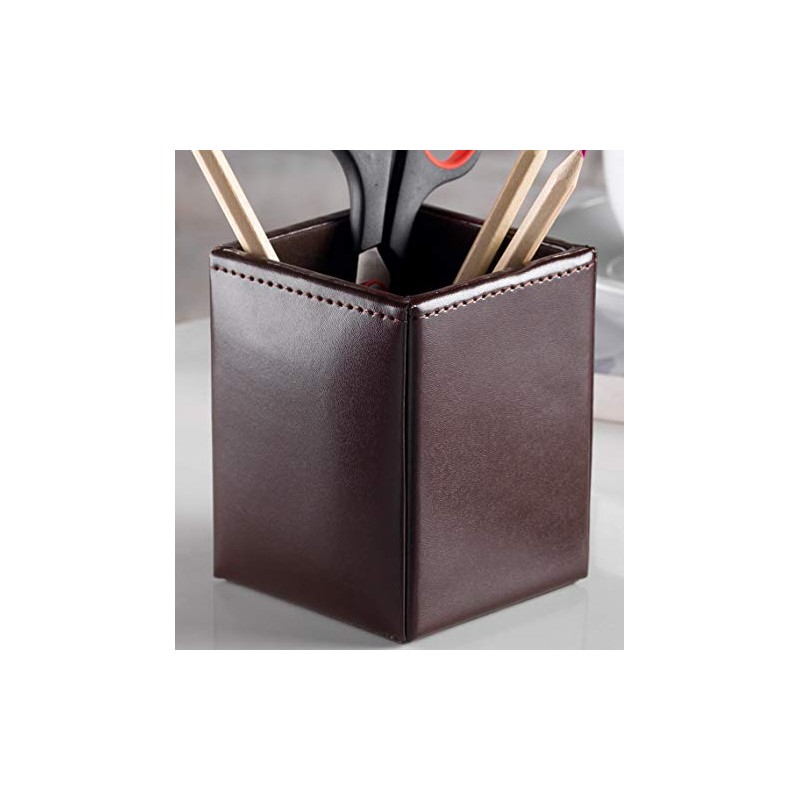 ZALE YARDLEY BROWN HANDMADE REAL LEATHER PEN PENCIL CUP HOLDER