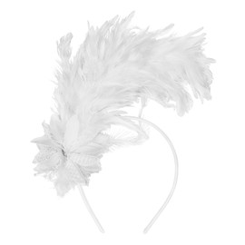 MWOOT Feather Hair Band, 1920s Fascinator Headpiece for Women, White Feather 20s Headband with Artificial Flowers for Carnival, Cocktail, Wedding, Tea Party Accessories