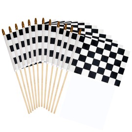 12 Pcs Small Checkered Flags Black and White Racing Flag, 8x12 Inch Handheld Flag with Child Safety Spear Top Great Children's Birthday Gift and Party Decorations Car Racing Decorations