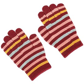 Laurel & Mason Kid's Warm Knitted Magic Gloves Age 5-12 Years (Burgundy & Pink Stripes)
