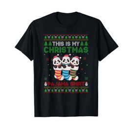 Panda in Christmas Socks Ugly Sweater Xmas Pajama T-Shirt