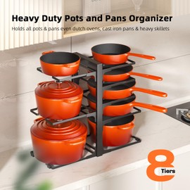MUDEELA 8-Tier Pots and Pans Organizer under Cabinet, Adjustable Heavy Duty 120LBS Pot and Pan Organizer Rack inside Cabinet for Kitchen Organizer Cast-iron Pans, Heavy Skillets Griddles, Shallow Pots