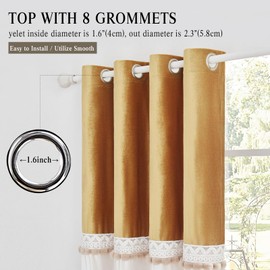 Boho 84 Inches Long Curtains 2 Panels for Living Room Gold Ivory Farmhouse Velvet Elegant Window Blackout Curtain Drapes Lace Pom Pom Embroidered Curtains