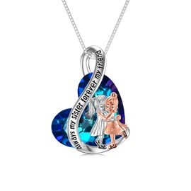 Flpruy Sister Gift, Sister Necklace 925 Sterling Silver Crystal Necklace Jewellery, Birthday Friendship Gifts for Sister Girls Ladies Women, Sterling Silver