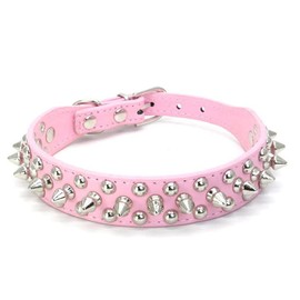 Spiked Dog Collar Small Rivet Spike Studded Puppy Girl Female Boy Little Pet Kitten Adjustable Collars for Cats Cute Soft Pu Leather Spiky Stud Collar New Pink XS