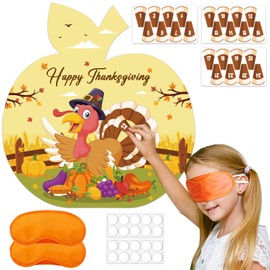 JUESMOS Thanksgiving Pin The Tail on Turkey Game Family Fun Thanksgiving Activity Poster Fall Thanks Giving Party Activities Favor Friendsgiving Games with 24 Turkey Tail Stickers