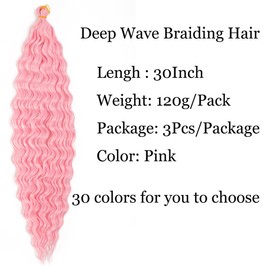 30 inch Ocean Wave Crochet Hair Light Pink Deep Wave Curly Braiding Hair Extensions 3 packs Long Wavy Water Wave Braid For Women Synthetic Crochet Braids(30 inch, Light Pink)