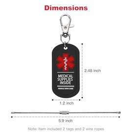 MEDMAX - Paquete de 2 etiquetas interiores para suministros médicos, asa con cuidado para bolsas o equipaje que contiene dispositivos médicos, fácil d