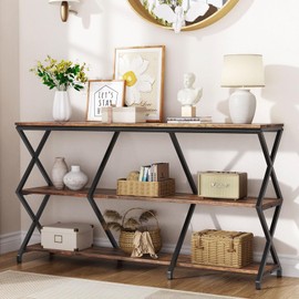 ALLSTAND 55" Console Sofa Table with 3 Tier Storage Shelves, Industrial Entryway Couch Table Behind Sofa for Living Room, Hallway, Foyer, Dinning Room, Bedroom, Easy Assembly, Rustic Brown