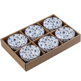 Gegong 6 Pack Ceramic Bowls, Japanese Style Rice Bowls, 10 Ounces Thickening Blue and white porcelain bowls, Cereal Bowls for Kitchen, Suitable for microwave, ovens, dishwashers (Tang Grass)