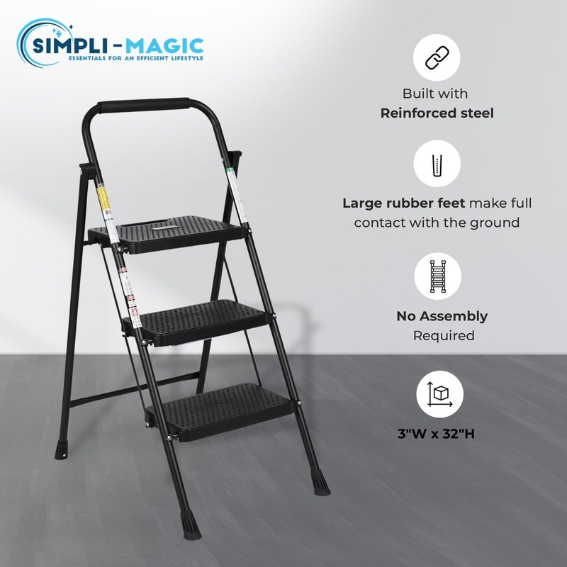 SIMPLI-MAGIC 3-Step Ladder, 800 LBS Capacity Folding Step Stool –