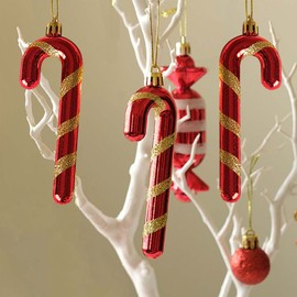 Herzwild 12 x Christmas Tree Decorations Candy Cane for Hanging Christmas Decoration Pendant Candy Cane Ornaments Xmas Tree Hanging (White-Red)
