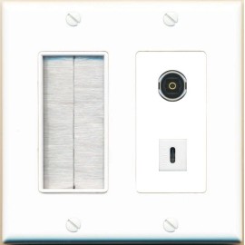 RiteAV TOSLINK USBC with Brush Wall Plate [White]