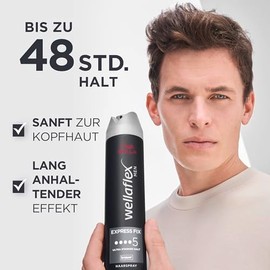 Wellaflex Men Express Fix Haarspray | Ultra Starker Halt | 48 Std. Halt | Vegan | Dermatologisch Getestet | 250ml
