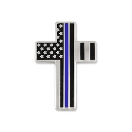 PinMart Thin Blue Line American Flag Cross Police Officer Enamel Lapel Pin - 5 Pack