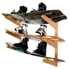 StoreYourBoard Timber Wakeboard Wall Rack, Wooden Storage Mount, Stylish Indoor Display (3 Boards)