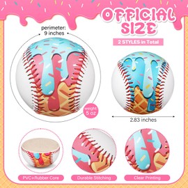 VercanMonth 2 Pack Baseball Ice Cream Drip, Practice Baseballs 9 Inch Standard Size Baseball Party Favor for Beginners Teenagers Practice Training Hitting Pitching Throwing Game Tournament