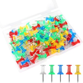 100 PCS Assorted Color Push Pins for Cork Board, Colorful Thumb Tacks for Wall Hangings, Pushpins for Office School & Personal Use, Standard Size Push Pin Tacks