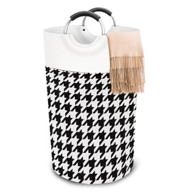 65L Laundry Basket, Collapsible Cotton Linen Hamper with Foam-Protected Aluminum Handles, for Clothes and Toys, Dorm and Home Use (Houndstooth pattern)
