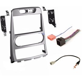 Silver Double Din Car Stereo Install Dash Kit, Wire Harness, and AM/FM Radio Antenna Adapter Combo -Made for 2010 2011 2012 Hyundai Genesis Coupe w/Manual A/C System Only