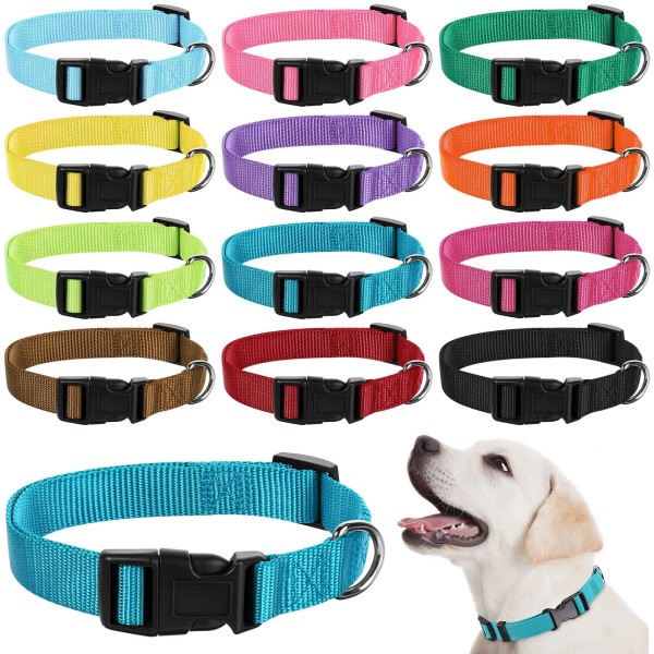 Buryeah 12 Pieces Nylon Dog Collar Bulk, Adjustable Dog Collars