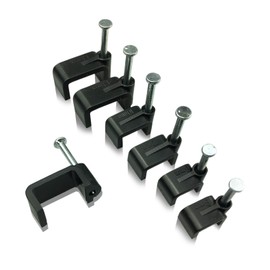 On1shelf® Black Flat Cable Clips with Fixing Nail 6mm 50 Pieces