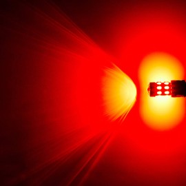 LIGHSTA 3157 LED Bulbs, Super Bright 24-SMD 9-30V 3056 3156 3057 4057 3157K 4157 LED Bulbs with Projector for Brake Tail Lights, Turn Signal Lights, Parking Lights, Brilliant Red(Pack of 2)