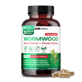 VITAL HERBAL Wormwood with Black Walnut Whole Cloves Ginger Capsules – 150 Capsules – Supports Digestive Health, Immune Function & Detox