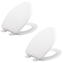 Mayfair 1843SLOW 000 Lannon Toilet Seat will Slow Close and Never Loosen, ELONGATED, Durable Enameled Wood, White, 2-Pack