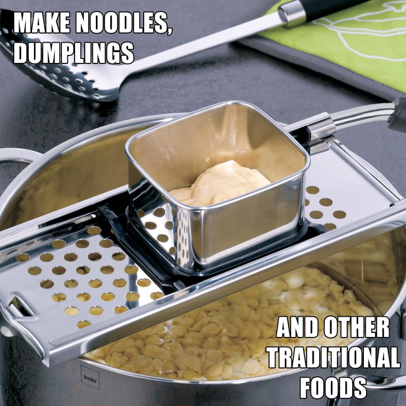Premium Grade Stainless Steel Spaetzle Maker with Comfort Grip Handle,