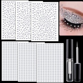 2010 Pcs of Rhinestone Stickers 3/4/5/6mm Clear Self Adhesive Face Gems, Stick on Body Crystal Jewels with Quick Dry Makeup Glue for Face Eye Hair Nails Make up and Craft DIY Decorations