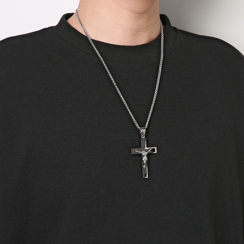 HZMAN Men's Stainless Steel Cross Crucifix Bible Prayer Pendant Necklace