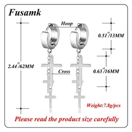 Fusamk Punk Cross Drop Dangle Earrings Huggie Hinged Hoop Earrings,2PCS