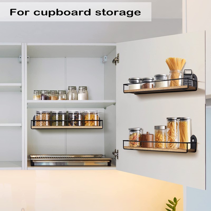 TJ.MOREE 2 Pack Spice Rack Wall Mount Rustic Style Hanging