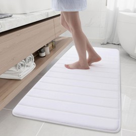 Buganda Memory Foam Bath Mat Rug, 60" x 24", Ultra Soft and Non-Slip Bathroom Rugs, Water Absorbent and Machine Washable Bath Rug Runner for Bathroom, Shower, and Tub, White