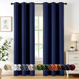 MIULEE Navy Blue Blackout Curtains for Bedroom Living Room 84 Inches Long 2 panels, Thermal Insulated Room Darkening Drapes Solid Grommet Top Noise Reducing Light Blocking Window Treatments 40x84 Inch