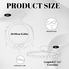 ZcrPrn Silver Anklets for Women, Ankle Bracelets for Women, 2-Piece Ankle Bracelets Set, Sterling Silver 925, Dainty Layered Foot Chains for Summer Beach Outfits, Gift for Her