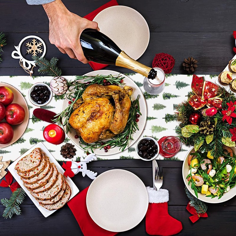 Christmas Tree Table Runner, Green Winter Kitchen Dining Table Decoration