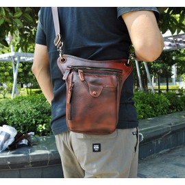 Le'aokuu 211-5 Men's Genuine Leather Leg Bag Leg Pocket Outside Leg Pocket Hip Pocket Drop Leg Thigh - Brown - m