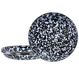 Golden Rabbit Enamelware Pasta Plates, 10 inch, Black Swirl, Set of 4