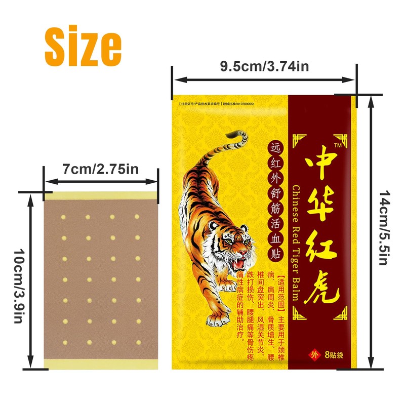 Tiger Heat Patches 32 Pieces, Chinese Red Plaster for Back,